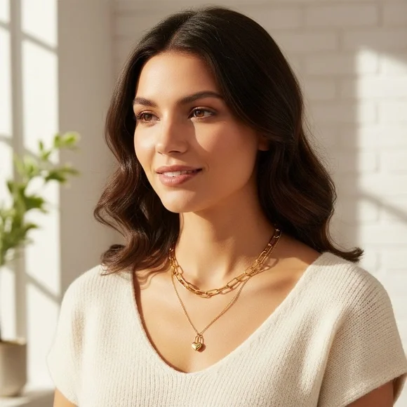 18K Gold Plated Layering Heart Lock Pendant Necklace - Picture 2 of 14